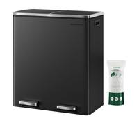 Poubelle Cuisine Tri Sélectif 2 x 30L, 2 Seaux en Plasatique, avec 15 Sacs Poubelles, Fermeture en Douceur, Hermétique, Noir