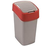 CURVER FLIP BIN 10L Poubelle 35 x 18,9 x 23,5 cm, argenté/rouge 02170-547