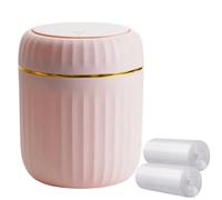 Poubelle de bureau avec couvercle à pression, mini poubelle de bureau, petite poubelle de table en plastique pour salle de bain, bureau, coiffeuse, cuisine, avec 60 feuilles de sacs poubelle (rose)