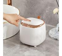 Poubelle de Bureau Double Couche à Grande Ouverture de Type Poussoir pour le Salon, Matériau en Microfibre ABS Tendance et Délicat 14 X 14 X 15 Cm (WHITE)