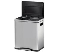Poubelle de cuisine 2 compartiments HOMCOM 2 x 15L, avec pédale, en acier inoxydable, couvercle à fermeture douce, seaux amovibles