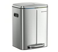 Poubelle de cuisine 2 x 20L, Pédale en métal, Seaux Intérieurs en plastique, Couvercles à fermeture en douceur, Argent
