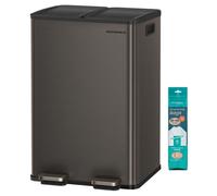 SONGMICS Poubelle de Cuisine, 2 x 30 L, 2 Compartiments, Poubelle à Pédale, Couvercle à Fermeture Douce, avec Seaux Intérieurs, Acier Inoxydable, 15 Sacs Poubelle Inclus, Gris Ardoise