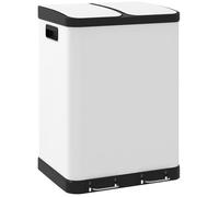 Poubelle de cuisine 2 x 30L - HOMCOM - pédale, acier inoxydable, 2 compartiments, couvercle à fermeture douce - 60L - blanc