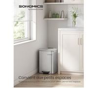 Poubelle de Cuisine, 20 L, à Pédale, avec Seau Intérieur, Fermeture Douce et Maintien en Ouverture, Argent Métallique