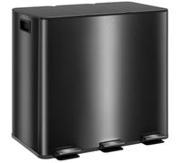 Poubelle de cuisine 45L - HOMCOM -3 compartiments de 15L - couvercle, seaux intérieurs amovibles - 3 x 15L - noir