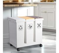 Poubelle de cuisine à 3 compartiments de 20 l x 3 compartiments avec roulettes, poubelle de 60 l et poubelle de recyclage avec couvercle, couvercle amovible et ouvert par pression, poubelle de cuisine