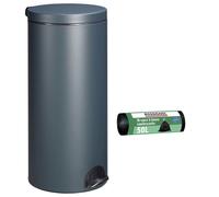 Poubelle de cuisine à pédale 30L et 10 sacs poubelle 50L Gris anthracite