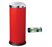 Poubelle de cuisine à pédale 30L et 10 sacs poubelle 50L Rouge