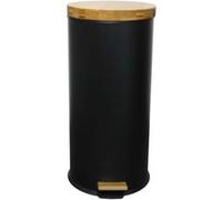 Poubelle bois de cuisine à pédale 30L Naturel FOREST Noir en acier Inox couvercle en bambou avec seau