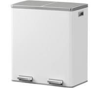 Poubelle de cuisine à pédale tri sélectif grande capacité 60L (2x30L) MAJOR en acier Inox Blanc