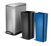 Poubelle de cuisine à pédale tri sélectif recyclage 50L(30L+20L) EDGE en acier Inox brossé avec seau