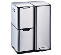 Poubelle de cuisine à pédale tri sélectif recyclage 60L(13+17+30L) HAJA en acier Inox avec seau