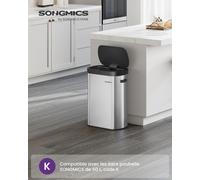 Poubelle de Cuisine Automatique 50L, Capteur de Mouvement, Ouverture Automatique ou Tactile, Fermeture Douce, Acier Inoxydable, 15 Sacs Poubelle, Argent Métallique et Noir d'Encre/Noir d'Encre Argent