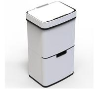 Kitchen Move Poubelle de cuisine automatique NARVIK 75 L – Tri sélectif double, blanc + poubelle 3 L