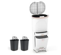 Poubelle de Cuisine COSTWAY 42 L - 3 Compartiment Tri Selectif et 1 Tiroir de Rangement Blanc