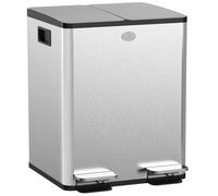 HOMCOM Poubelle de cuisine double, 2 x 20L, poubelle à pédale en acier inoxydable, 2 couvercles à fermeture douce, seaux intérieurs amovibles et poignées anti-empreintes digitales 45,8x36x51,6cm