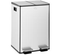 HOMCOM Poubelle de cuisine double, 2 x 28L, poubelle à pédale en acier inoxydable, 2 couvercles à fermeture douce, seaux intérieurs amovibles et poignées anti-empreintes digitales 45,8x36x67,6cm