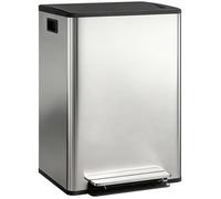 HOMCOM Poubelle à double compartiment 2 x 30L, poubelle de cuisine à pédale tri sélectif en acier inoxydable, seaux intérieurs, couvercle à fermeture douce et maintien en ouverture, poignées, argent