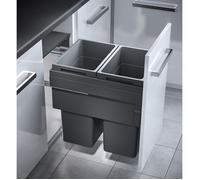 Poubelle de cuisine tri sélectif 2 bacs encastrable 80L (38+38) Hailo Euro Cargo anthracite