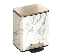Poubelle de luxe à motif marbre avec couvercle, couvercle à fermeture amortie en acier inoxydable, pédale et seau intérieur pour la maison et le bureau (blanc, 12 l) (or blanc, 12 l)