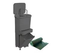 Poubelle de recyclage à tri sélectif avec pédale, roues et poignée à triple compartiment de 42 L (24 L + 4 L + 14 L) gris anthracite Comprend des sacs poubelle en cadeau