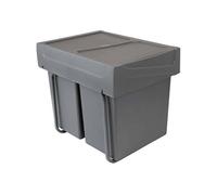 Poubelles de recyclage pour cuisine, 2x20 L, fixation inférieure, extraction manuel, plastique, gris anthracite - talla - Emuca