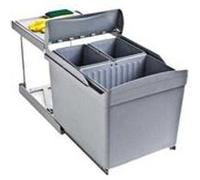 Emuca Poubelle de recyclage extraction automatique 3 conteneurs 1 x 16 L + 2 x 7,5 L Gris