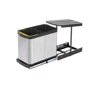 Emuca - Recycle Bacs de recyclage en inox pour la cuisine, 2 x 12 L, fixation par le bas et retrait manuel/automatique.