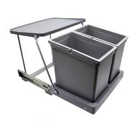 Poubelle de recyclage pour meuble de cuisine,poubelle coulissante,fond fixe,adaptée aux meubles bas de cuisine,2 * 7L/1 * 16L,avec couvercle,avec glissière tampon,poubelle de cuisine,grise 2,Right