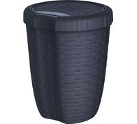 Poubelle de salle de bain 27 L - Coloris Gris Anthracite - Aspect osier tressé - Diam. 34 × 47 cm - Couvercle basculant - Fabriquée en Italie - M home by Mazzei Mondex