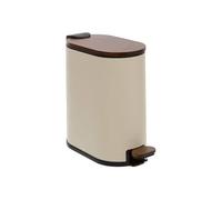 Poubelle de Salle de Bain 5L couvercle bambou Beige