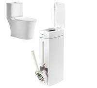 Poubelle de salle de bain avec couvercle - Design mince, brosse intégrée, cube compact | Papier imperméable et anti-odorant pour les espaces réduits et accessoires essentiels dans la salle de bain