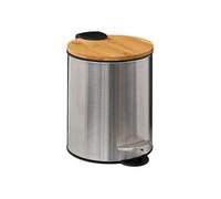 5five Poubelle de salle de bain Bambo – inox et bambou, fermeture douce, 3 L Argent