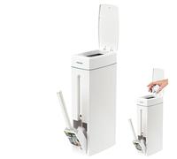 Poubelle de salle de bain fine - 4,5 l 42 x 20,3 x 10,8 cm | Poubelle avec couvercle, anti-odeur, imperméable, poubelles pour salle de bain, avec brossette, toilettes, maison, bureau