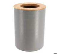 TENDANCE Poubelle de Salle de Bain 5L Gris avec Couvercle Bambou