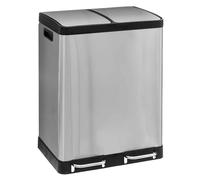 5Five - Poubelle de Tri Sélectif Double Compartiment Ariane - 2x30L en Acier Inoxydable - Seaux amovibles - Large Pédale en Métal, Fermeture Silencieuse, Poignées et Fixation pour Sac Poubelle