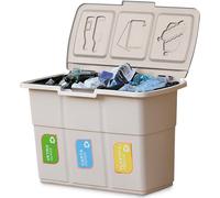 Poubelle de tri 3 bacs de 25L Dim 75 x 37 x H50 cm Avec couvercle Recyclage 3 en 1 DEA HOME