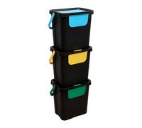 Poubelle de Tri 3 Bacs Empilables ""Recycle"" 24L Noir