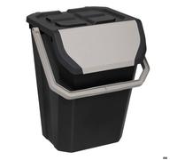 5five - Poubelle de Tri Plastique 37L Noir Empilable Couvercle Double Système d'Ouverture Anse Transport Facile 4 Stickers Inclus