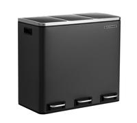 SONGMICS Poubelle Cuisine, 3 x 18L, Poubelle de Tri, 3 Compartiments, Déchets, Compost, Couvercles à Fermeture en Douceur, Pédales, Seaux Intérieurs, Acier, Noir d'Encre LTB54BK