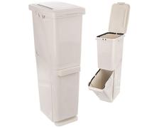 Poubelle de tri des déchets - ORION - 2x17,5L - Empilable - Beige - Plastique - 37x23x75 cm - Couvercles indépendants