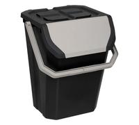 5five - Poubelle de Tri Plastique 37L Noir Empilable Couvercle Double Système d'Ouverture Anse Transport Facile 4 Stickers Inclus