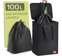 Poubelle de Tri Sélectif 100L - Collecteur de Bouteilles pour Recyclables & Verre - Poignées Doubles - Cordon Sécurisé - Résistante à l’Eau avec Sac de Transport - pour Cuisine & Balcon