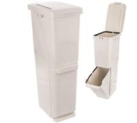 Poubelle de tri des déchets - ORION - 2x17,5L - Empilable - Beige - Plastique - 37x23x75 cm - Couvercles indépendants