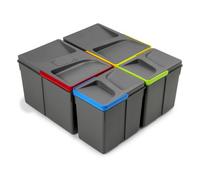 Emuca - Poubelles pour tiroir de cuisine avec couvercle anti-odeurs, Compartiments de Recyclage pour Base à Couper, H 216 mm (2 x 12 L + 2 x6 L), Plastique gris anthracite