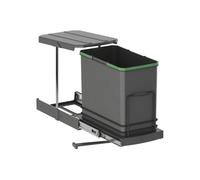 Emuca - Poubelle de tri sélectif pour Meuble de Cuisine, 24 L, Fixation par Le Bas et Extraction Manuelle/Automatique, Plastique Gris Anthracite.