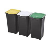 Set 3 Poubelles Noir Coverline 44L Couverture Coloré Recyclage