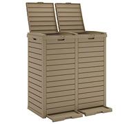 Poubelle d'extérieur marron clair capacité 230 l 2 poubelles avec double couvercle, polypropylène robuste et résistant aux intempéries, idéale pour le jardin, la maison et le recyclage