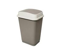 5five Poubelle plastique 50 L Couvercle double Taupe Ouverture manuelle Fixation sac